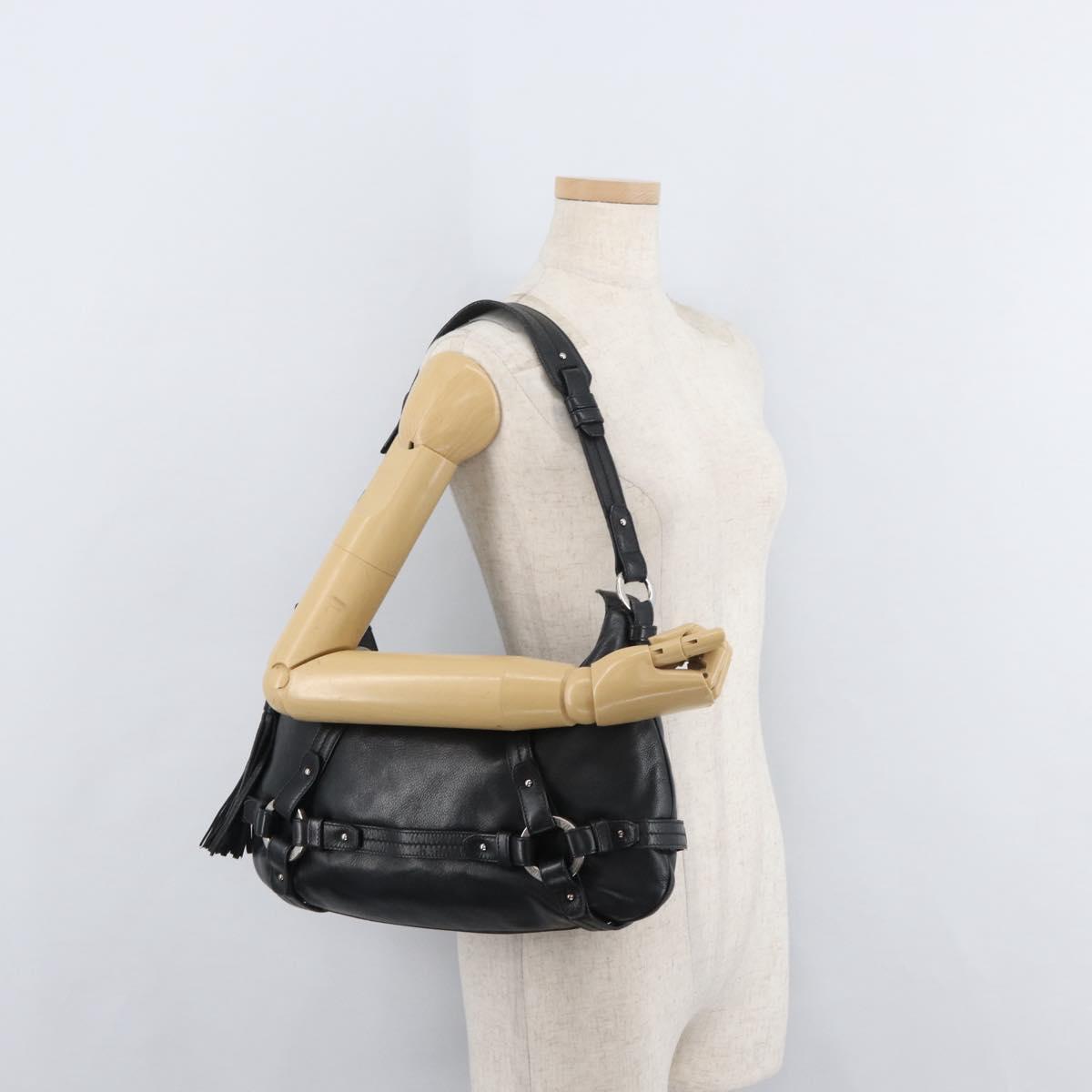 BALLY Shoulder Bag Leather Black Silver Auth bs34934A