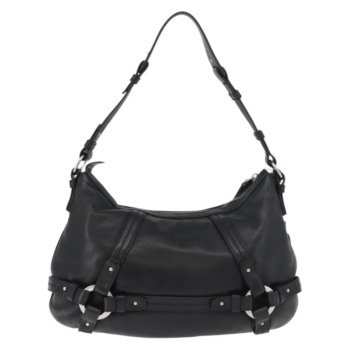 BALLY Shoulder Bag Leather Black Silver Auth bs34934A