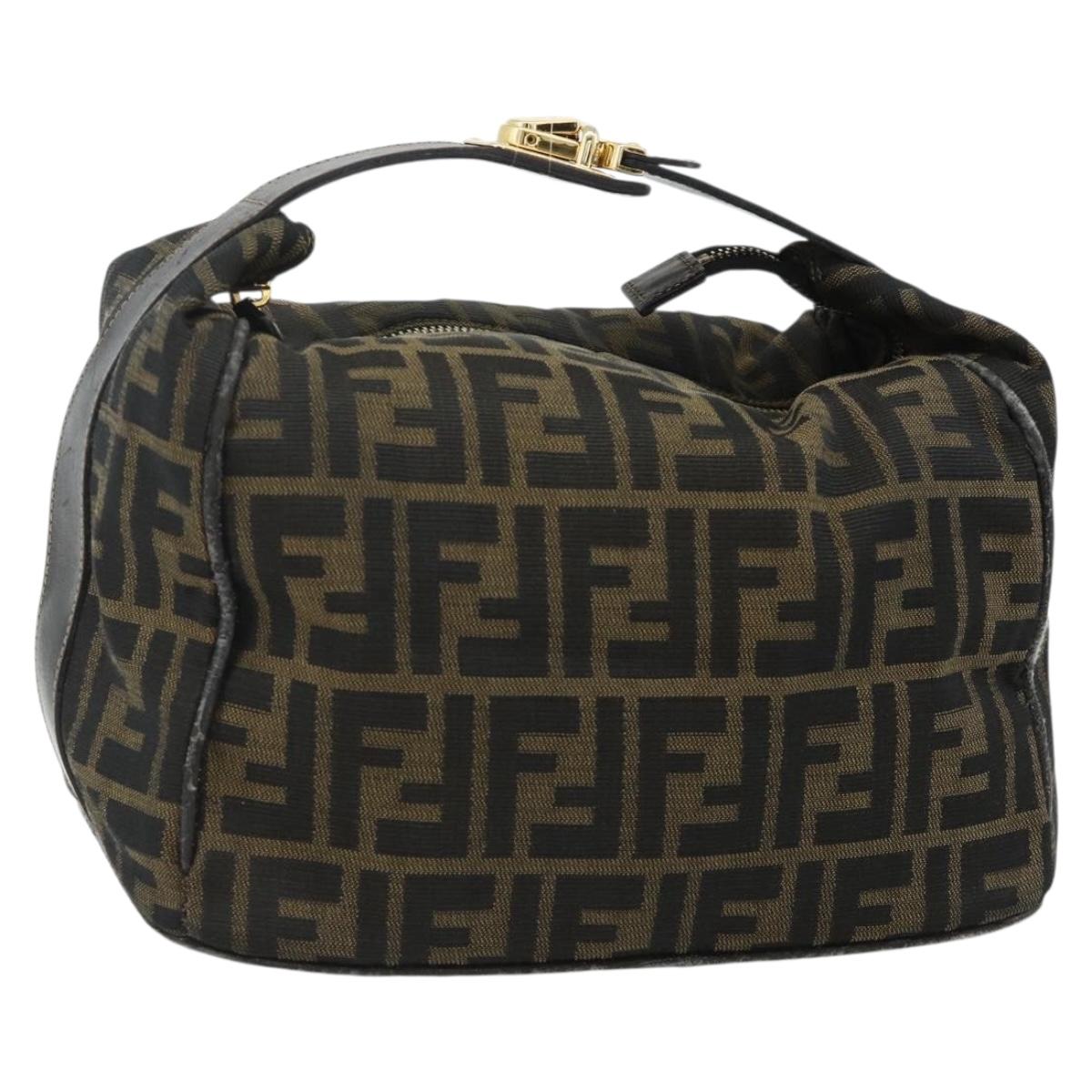 FENDI Zucca Canvas Hand Bag Black Brown Auth bs34936