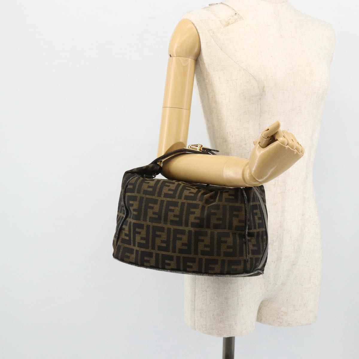 FENDI Zucca Canvas Hand Bag Black Brown Auth bs34936