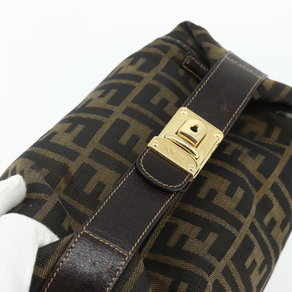 FENDI Zucca Canvas Hand Bag Black Brown Auth bs34936