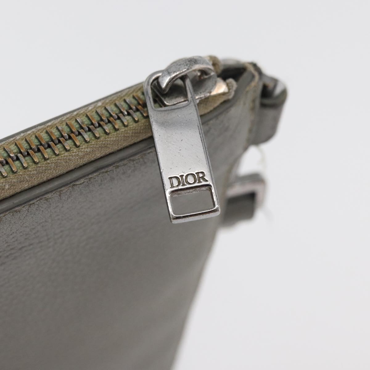 Christian Dior Clutch Bag Leather Gray Silver Auth bs34937
