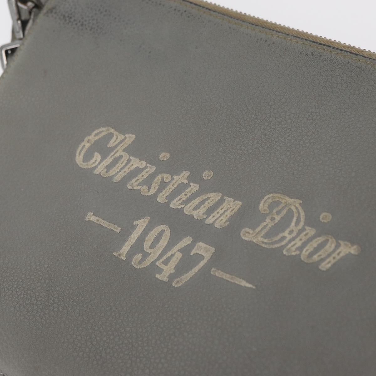 Christian Dior Clutch Bag Leather Gray Silver Auth bs34937