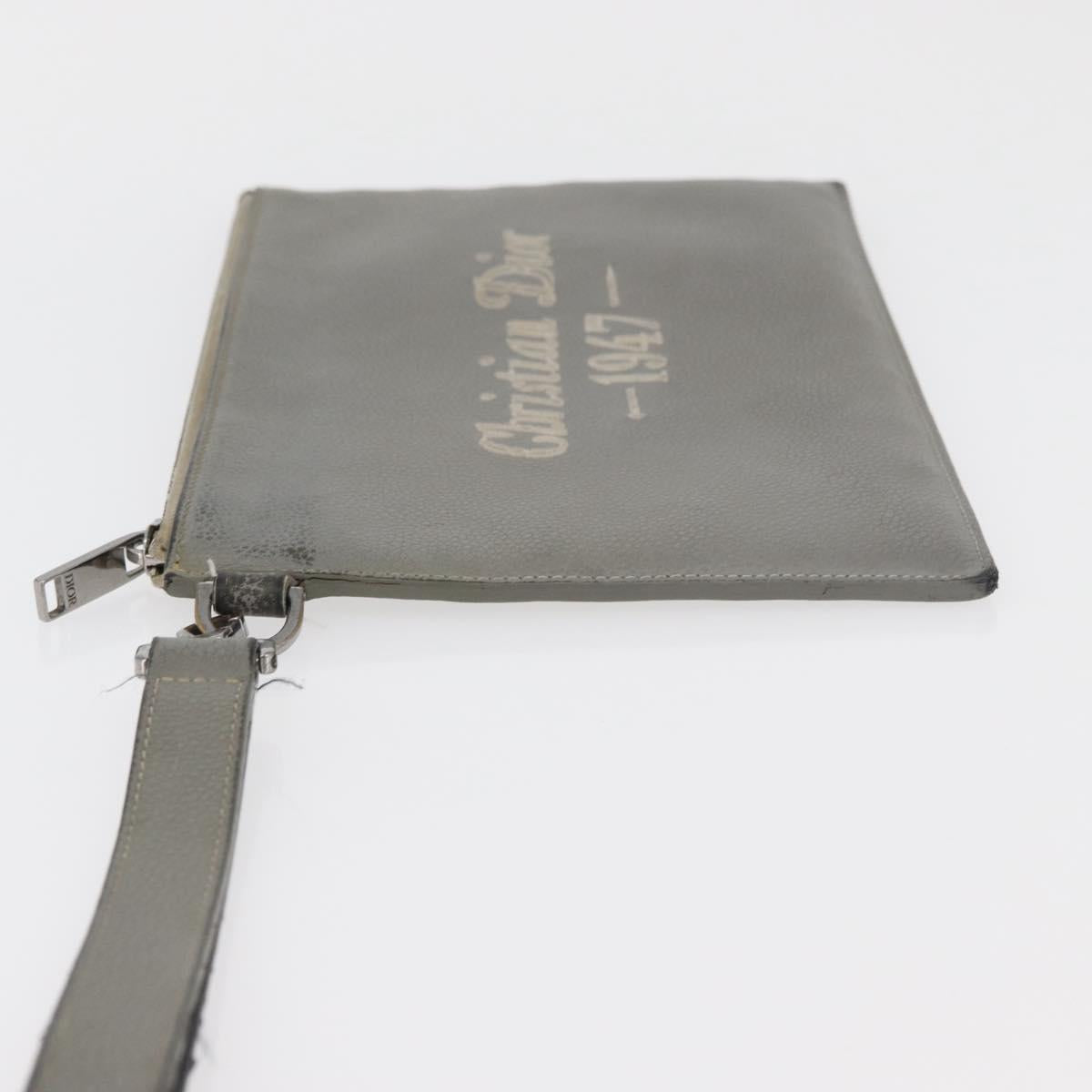 Christian Dior Clutch Bag Leather Gray Silver Auth bs34937