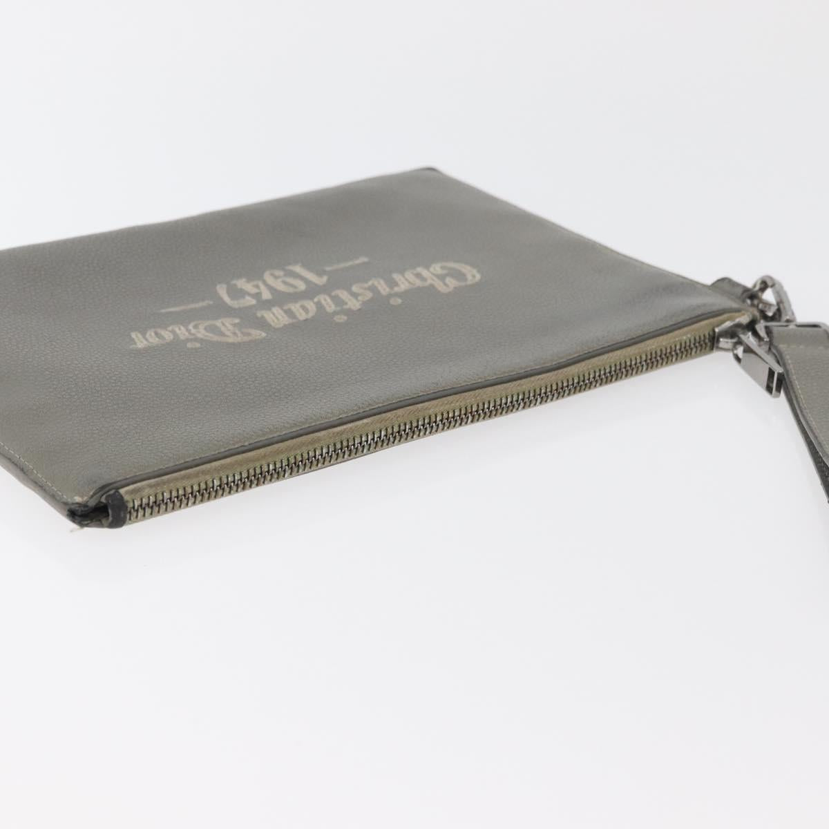 Christian Dior Clutch Bag Leather Gray Silver Auth bs34937