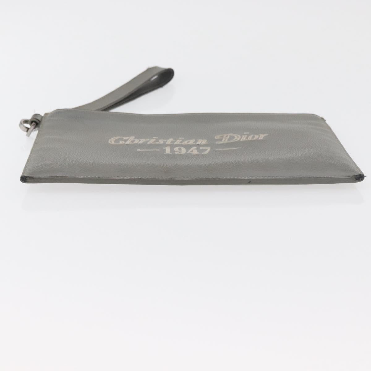 Christian Dior Clutch Bag Leather Gray Silver Auth bs34937