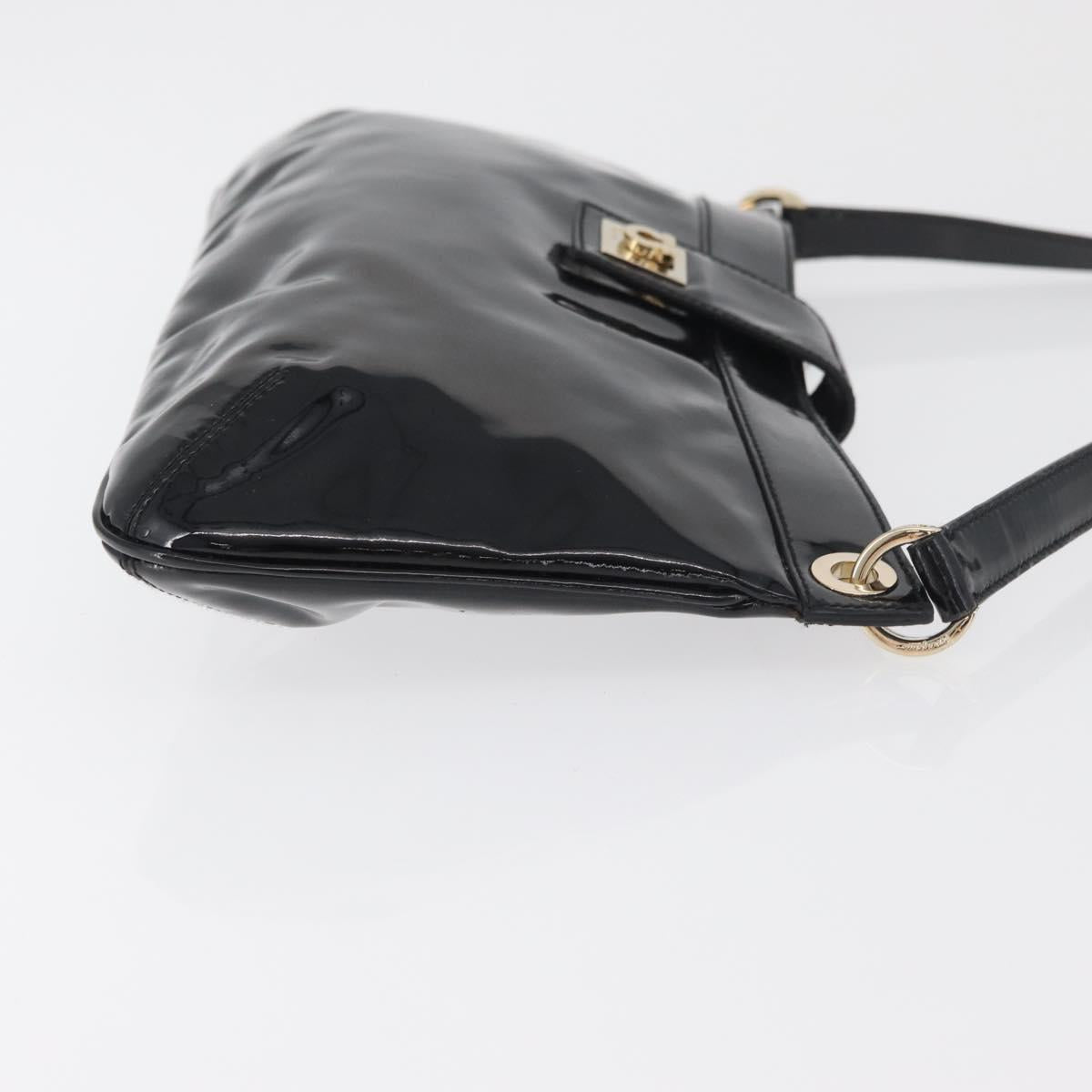 Salvatore Ferragamo Gancini Shoulder Bag Patent leather Black Gold Auth bs34939