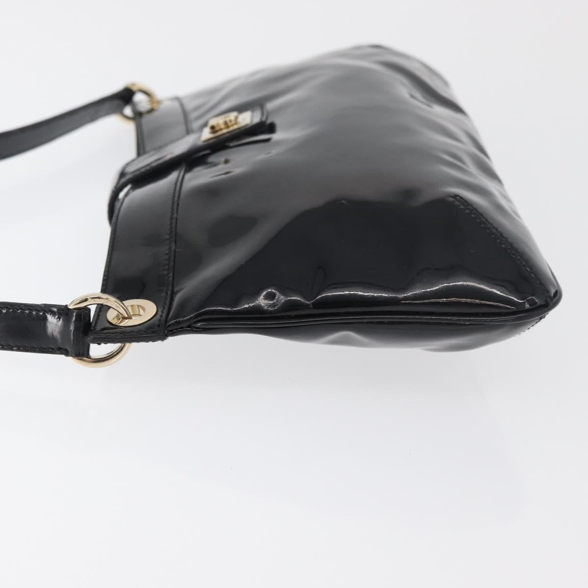 Salvatore Ferragamo Gancini Shoulder Bag Patent leather Black Gold Auth bs34939