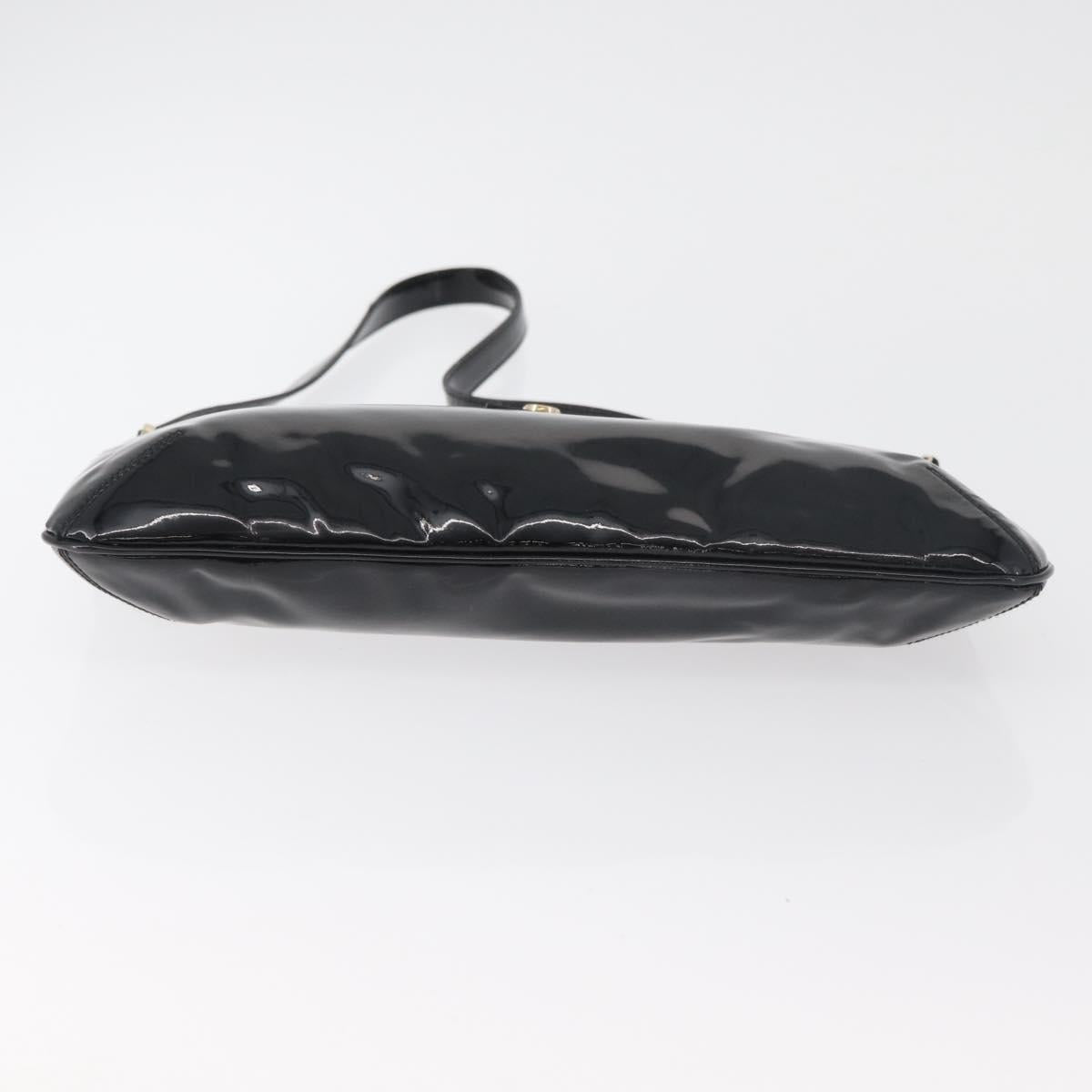 Salvatore Ferragamo Gancini Shoulder Bag Patent leather Black Gold Auth bs34939
