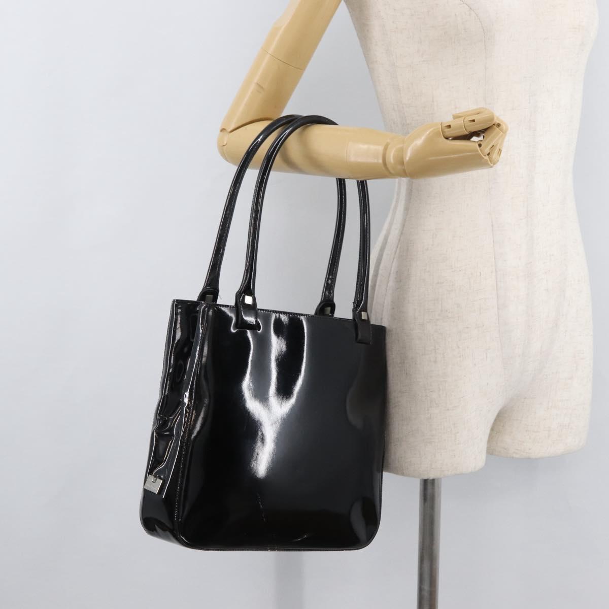 Salvatore Ferragamo Tote Bag Patent leather Black Silver Auth bs34940