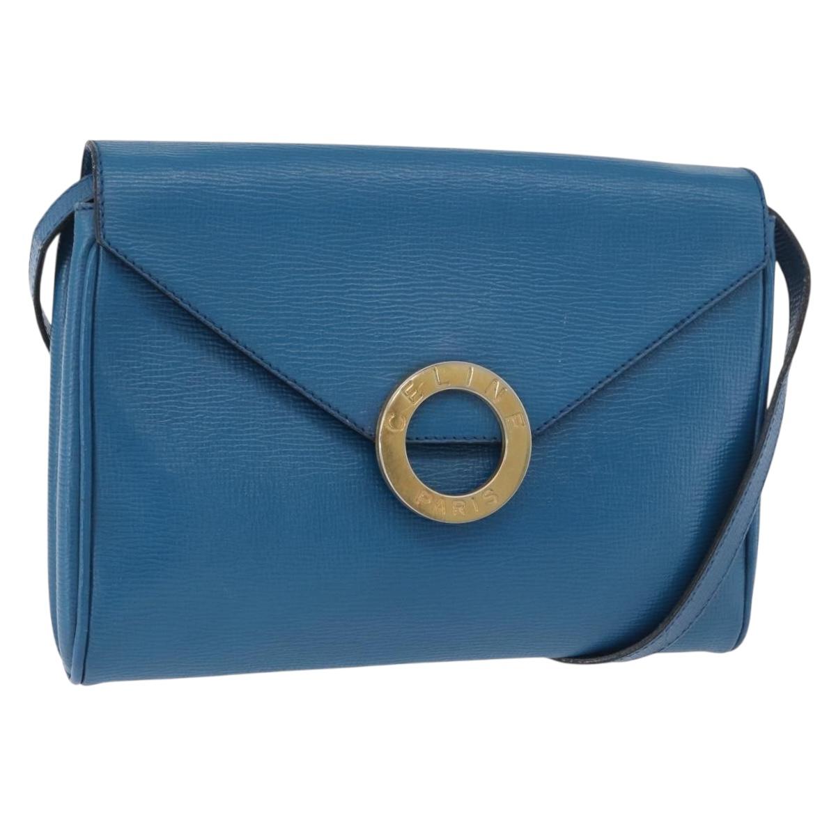 CELINE Circle Shoulder Bag Leather Blue Gold Auth bs34941