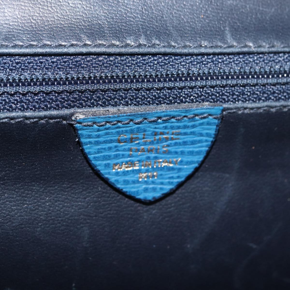 CELINE Circle Shoulder Bag Leather Blue Gold Auth bs34941