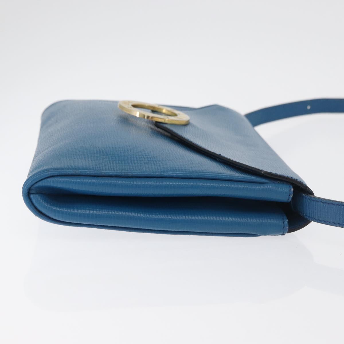 CELINE Circle Shoulder Bag Leather Blue Gold Auth bs34941