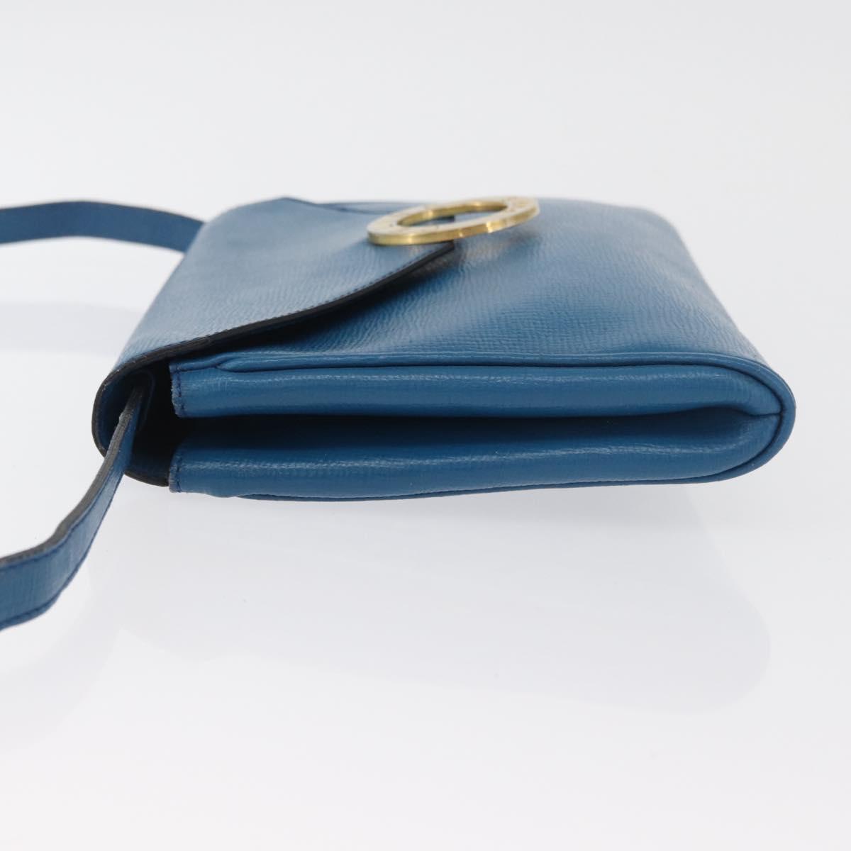 CELINE Circle Shoulder Bag Leather Blue Gold Auth bs34941