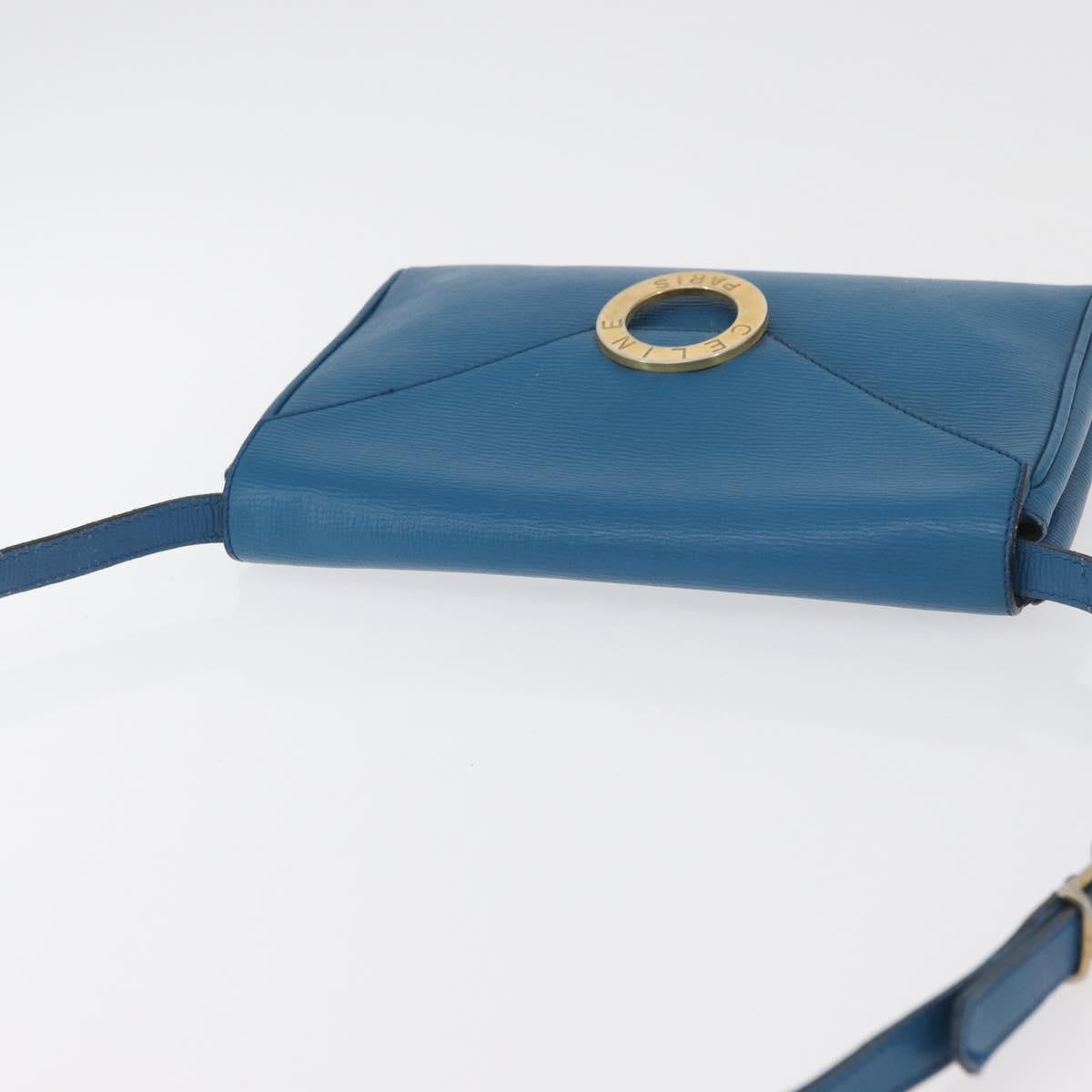 CELINE Circle Shoulder Bag Leather Blue Gold Auth bs34941