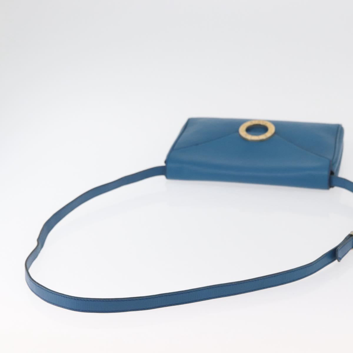 CELINE Circle Shoulder Bag Leather Blue Gold Auth bs34941