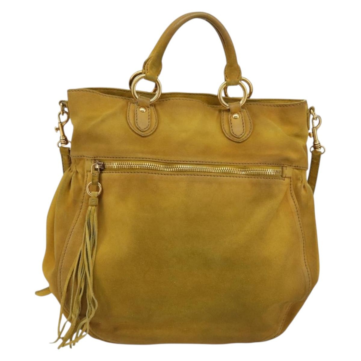Miu Miu Hand Bag Suede 2way Yellow Gold Auth bs34949