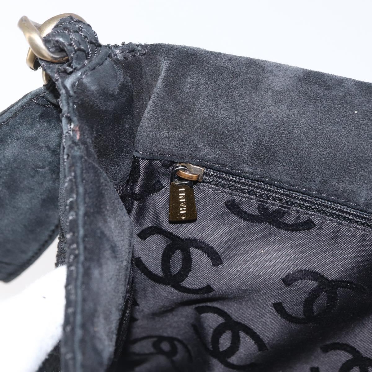 CHANEL Wild Stitch Chain Shoulder Bag Suede Black Gold CC Auth bs34950A