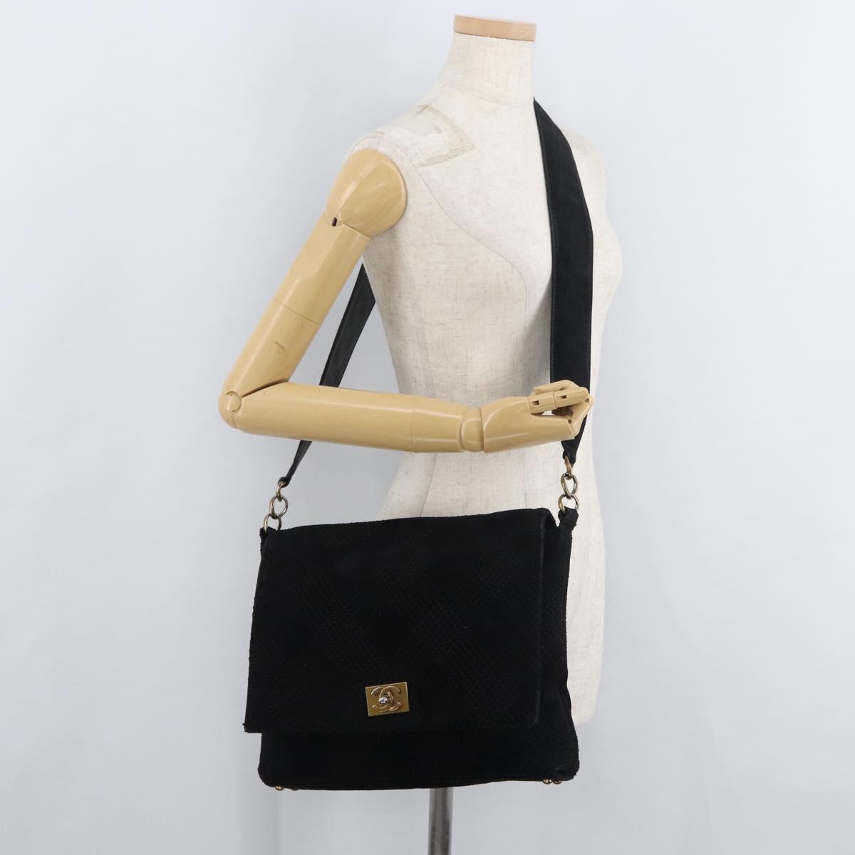 CHANEL Wild Stitch Chain Shoulder Bag Suede Black Gold CC Auth bs34950A
