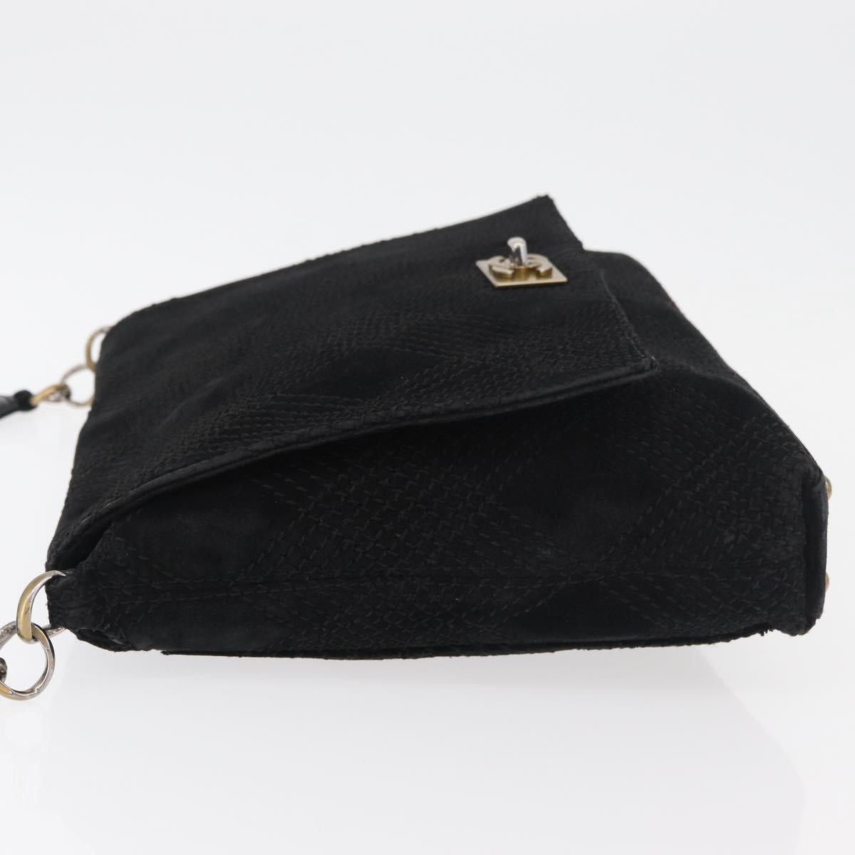 CHANEL Wild Stitch Chain Shoulder Bag Suede Black Gold CC Auth bs34950A