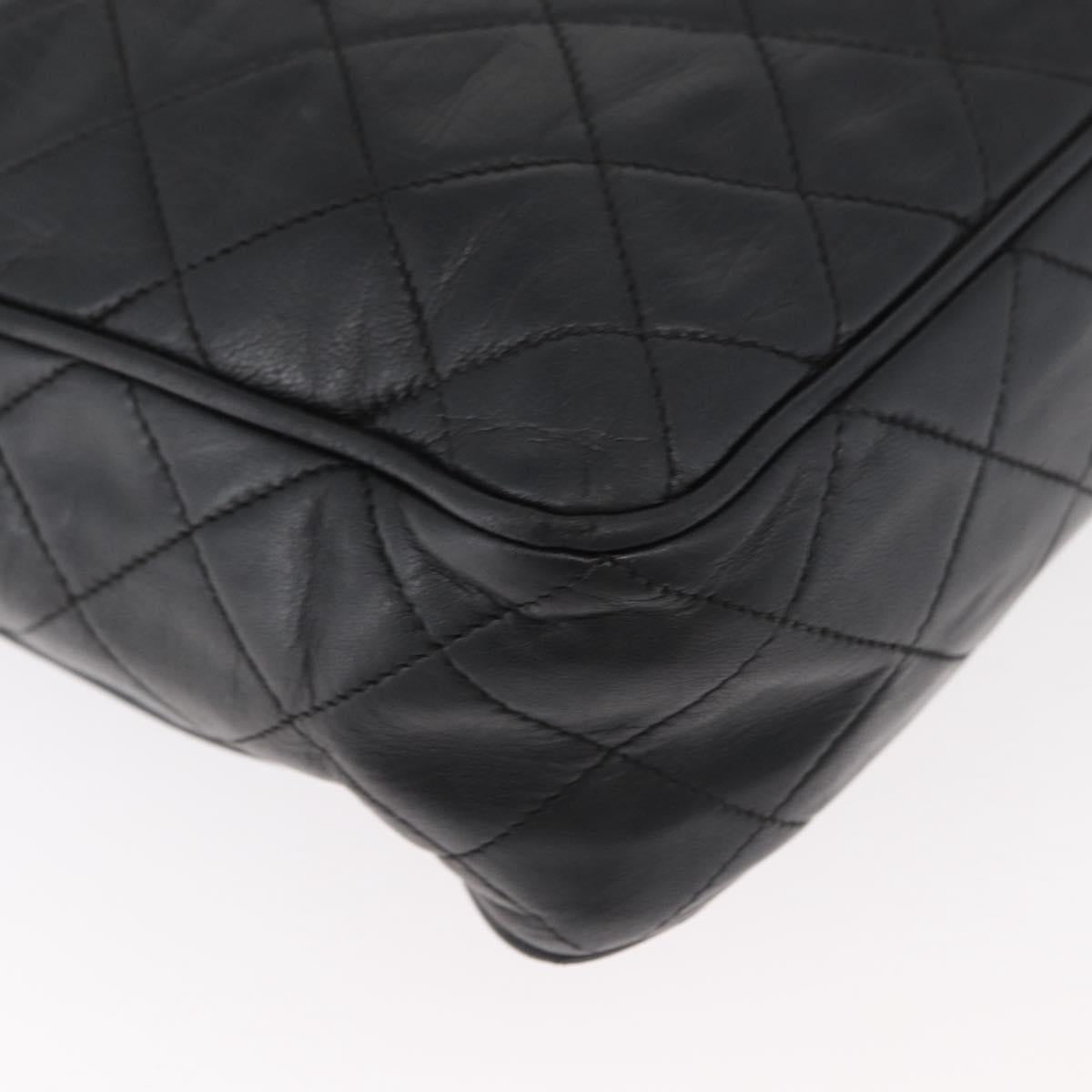 CHANEL Matelasse Shoulder Bag Lamb Skin Black Gold CC Auth bs34951A