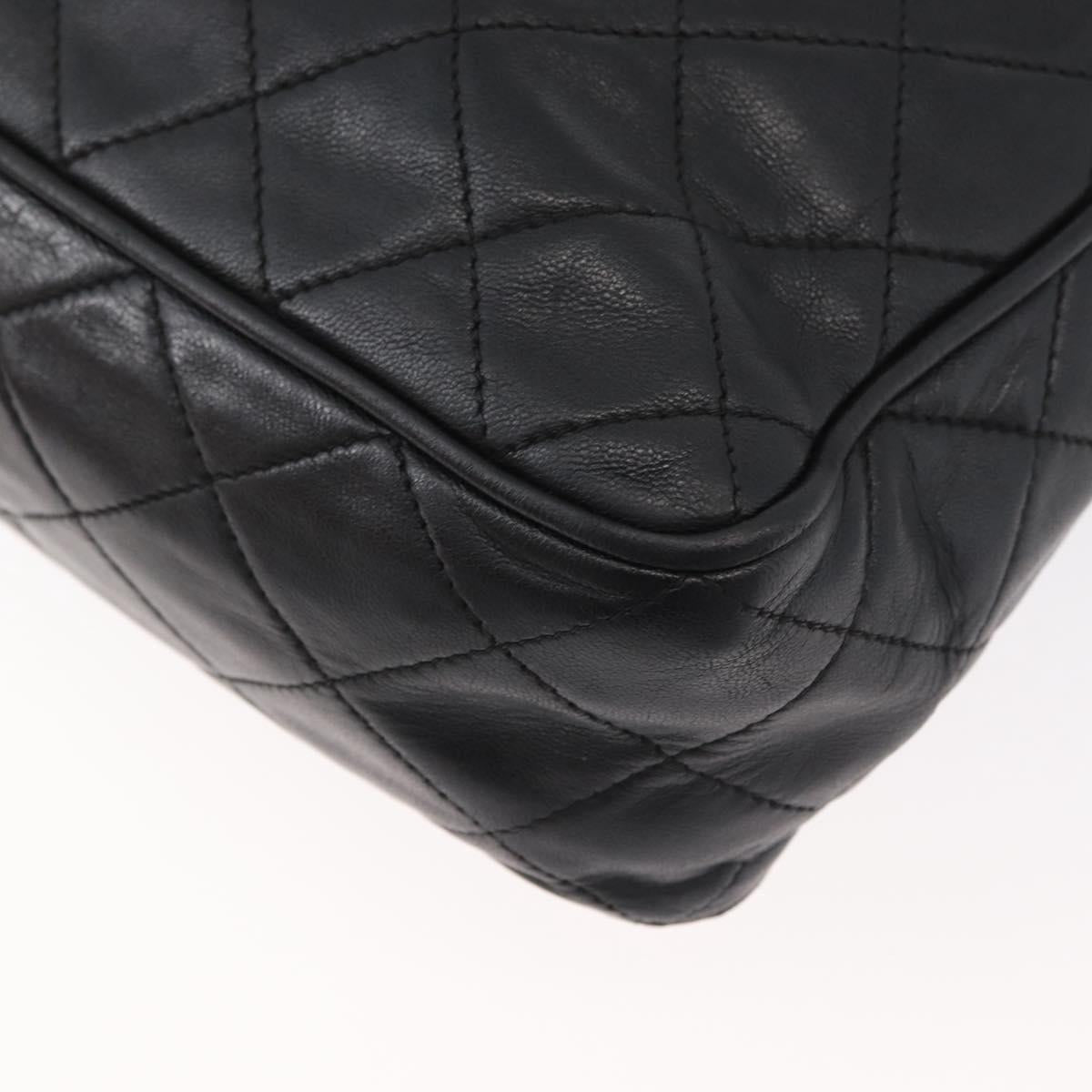 CHANEL Matelasse Shoulder Bag Lamb Skin Black Gold CC Auth bs34951A