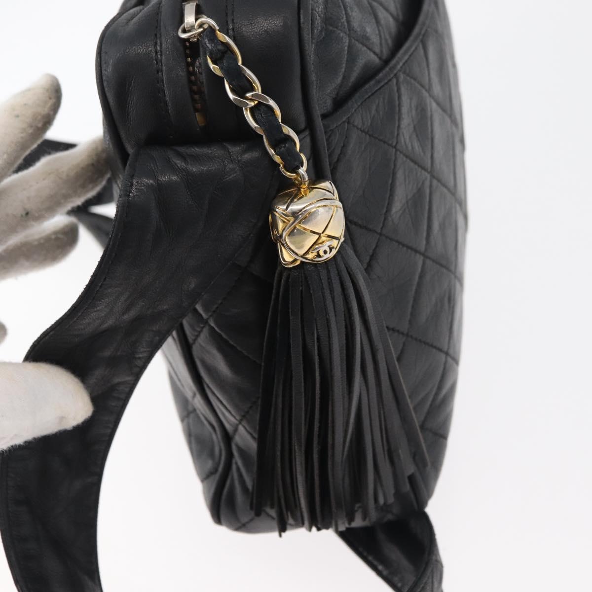 CHANEL Matelasse Shoulder Bag Lamb Skin Black Gold CC Auth bs34951A