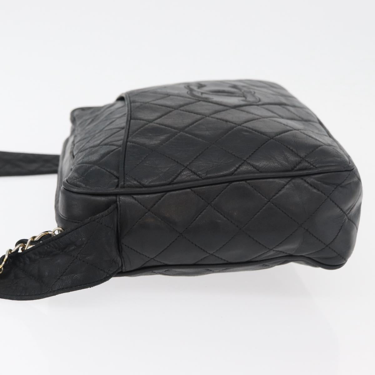 CHANEL Matelasse Shoulder Bag Lamb Skin Black Gold CC Auth bs34951A