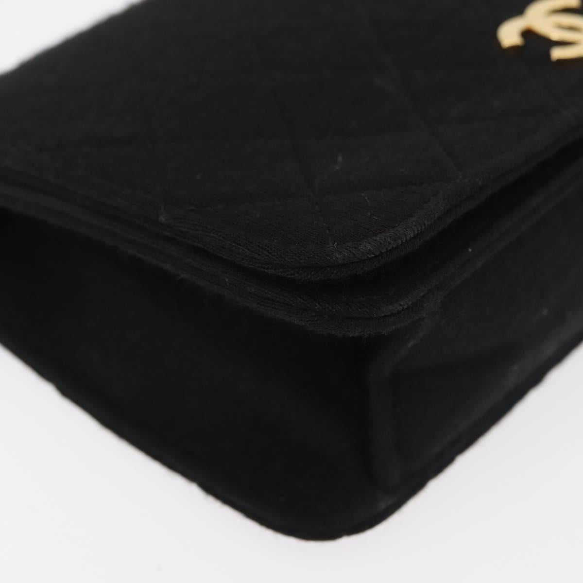 CHANEL Matelasse Chain Shoulder Bag cotton Black Gold CC Auth bs34952A