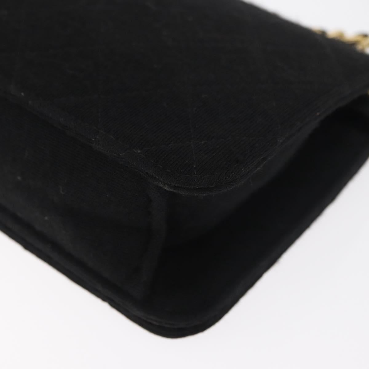 CHANEL Matelasse Chain Shoulder Bag cotton Black Gold CC Auth bs34952A