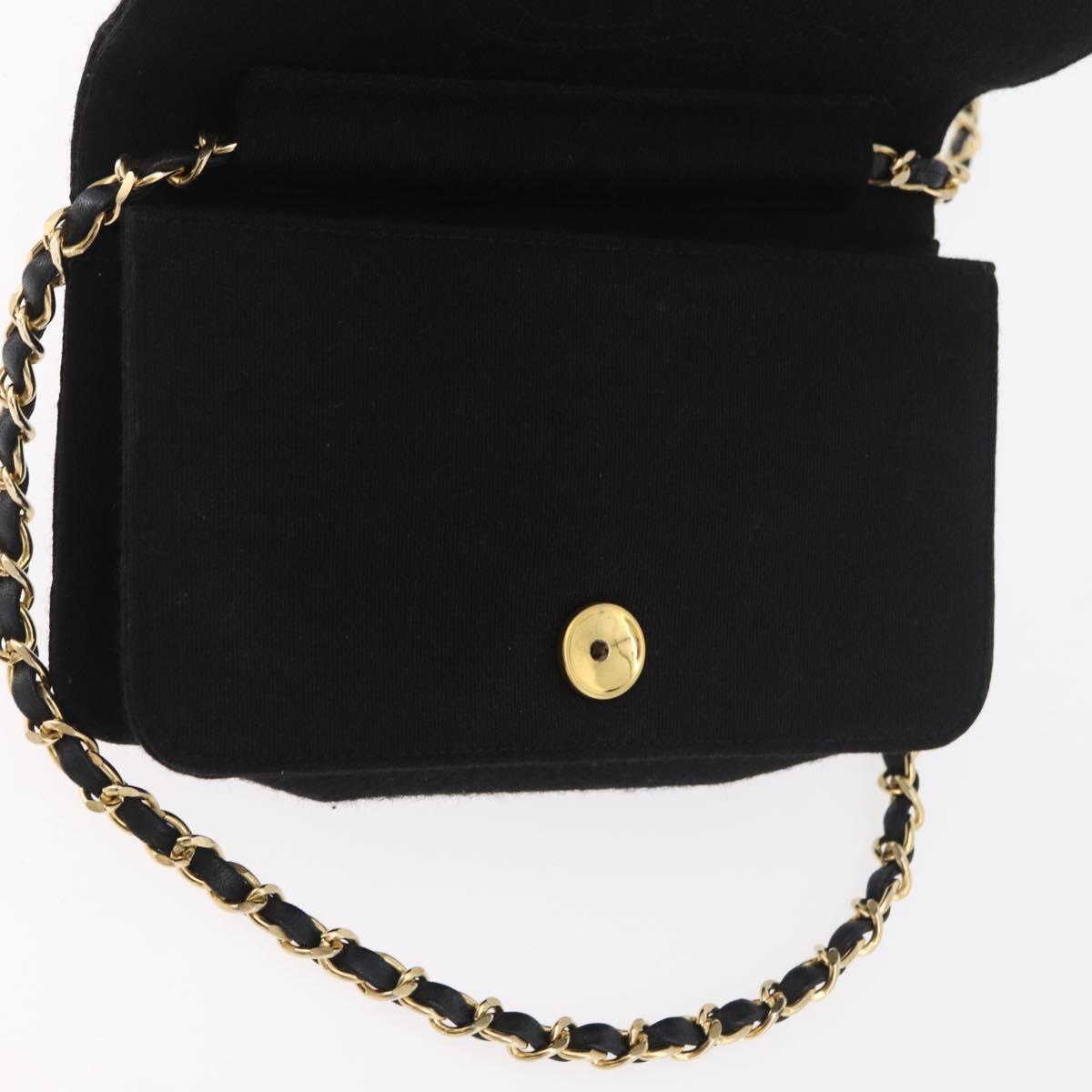 CHANEL Matelasse Chain Shoulder Bag cotton Black Gold CC Auth bs34952A