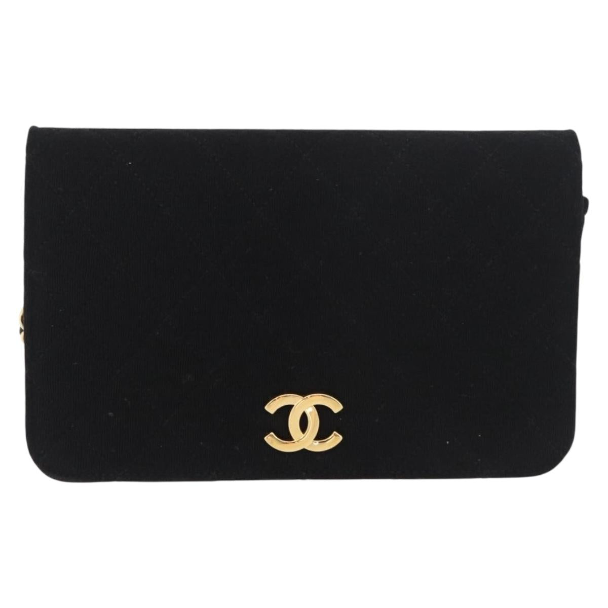 CHANEL Matelasse Chain Shoulder Bag cotton Black Gold CC Auth bs34952A