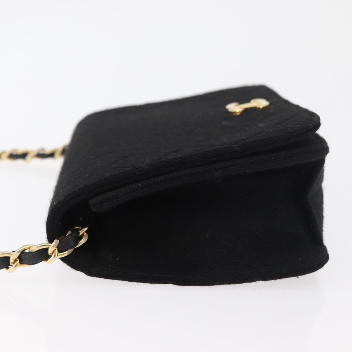CHANEL Matelasse Chain Shoulder Bag cotton Black Gold CC Auth bs34952A