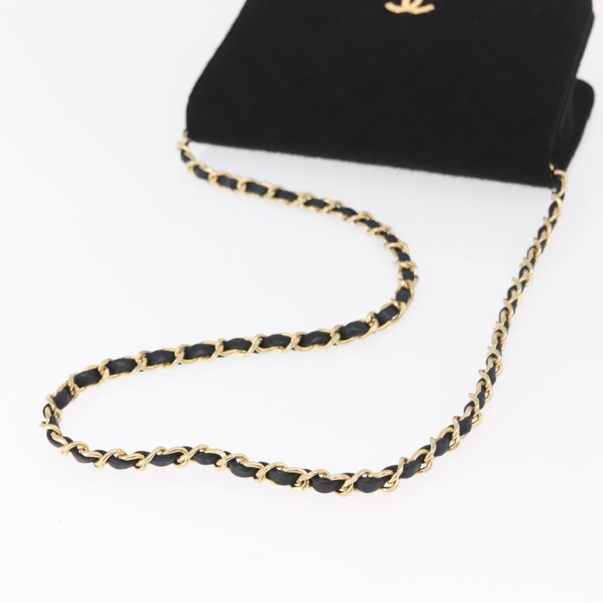 CHANEL Matelasse Chain Shoulder Bag cotton Black Gold CC Auth bs34952A