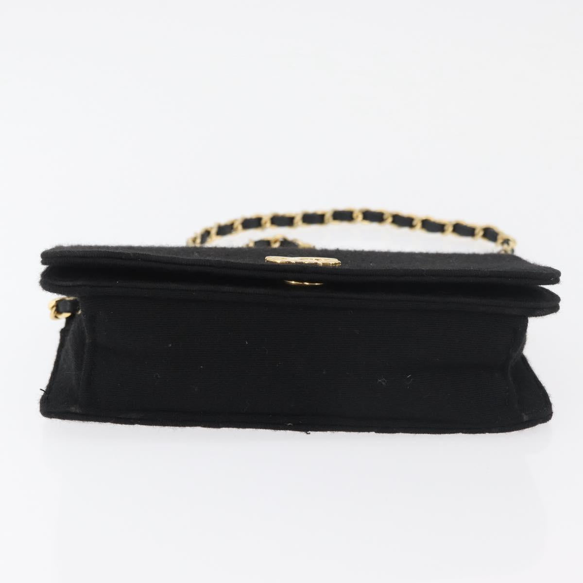 CHANEL Matelasse Chain Shoulder Bag cotton Black Gold CC Auth bs34952A