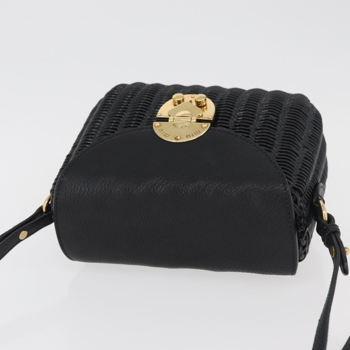 Miu Miu Shoulder Bag Straw Black Gold Auth bs34953V