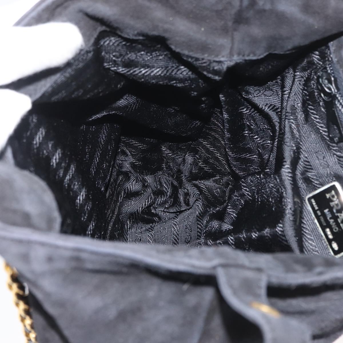 PRADA Chain Shoulder Bag Suede Black Gold Auth bs34965