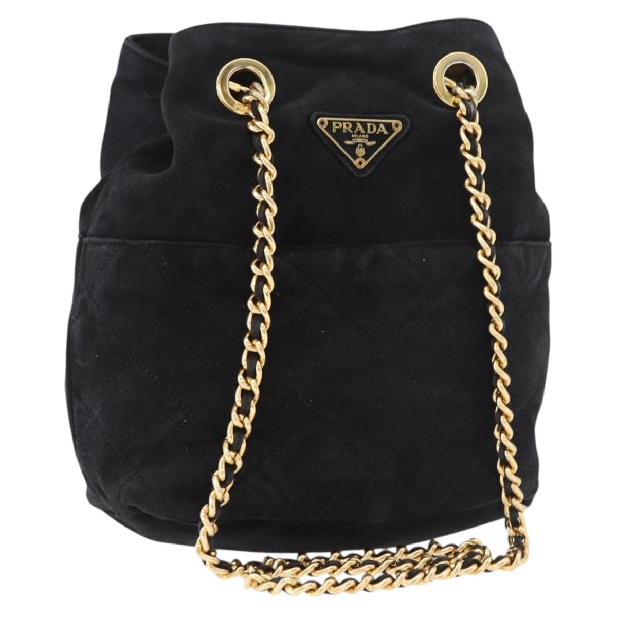 PRADA Chain Shoulder Bag Suede Black Gold Auth bs34965