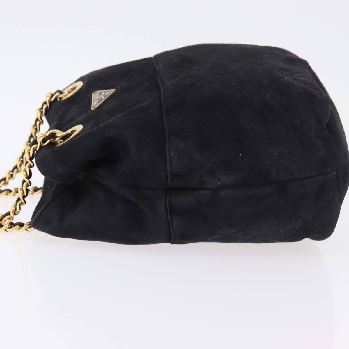 PRADA Chain Shoulder Bag Suede Black Gold Auth bs34965