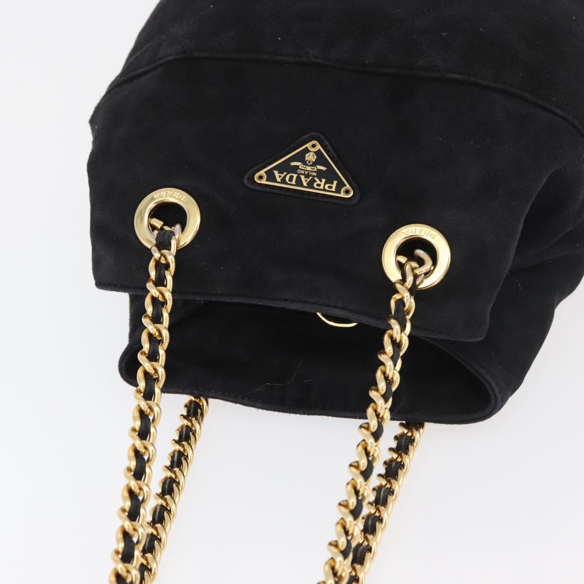 PRADA Chain Shoulder Bag Suede Black Gold Auth bs34965