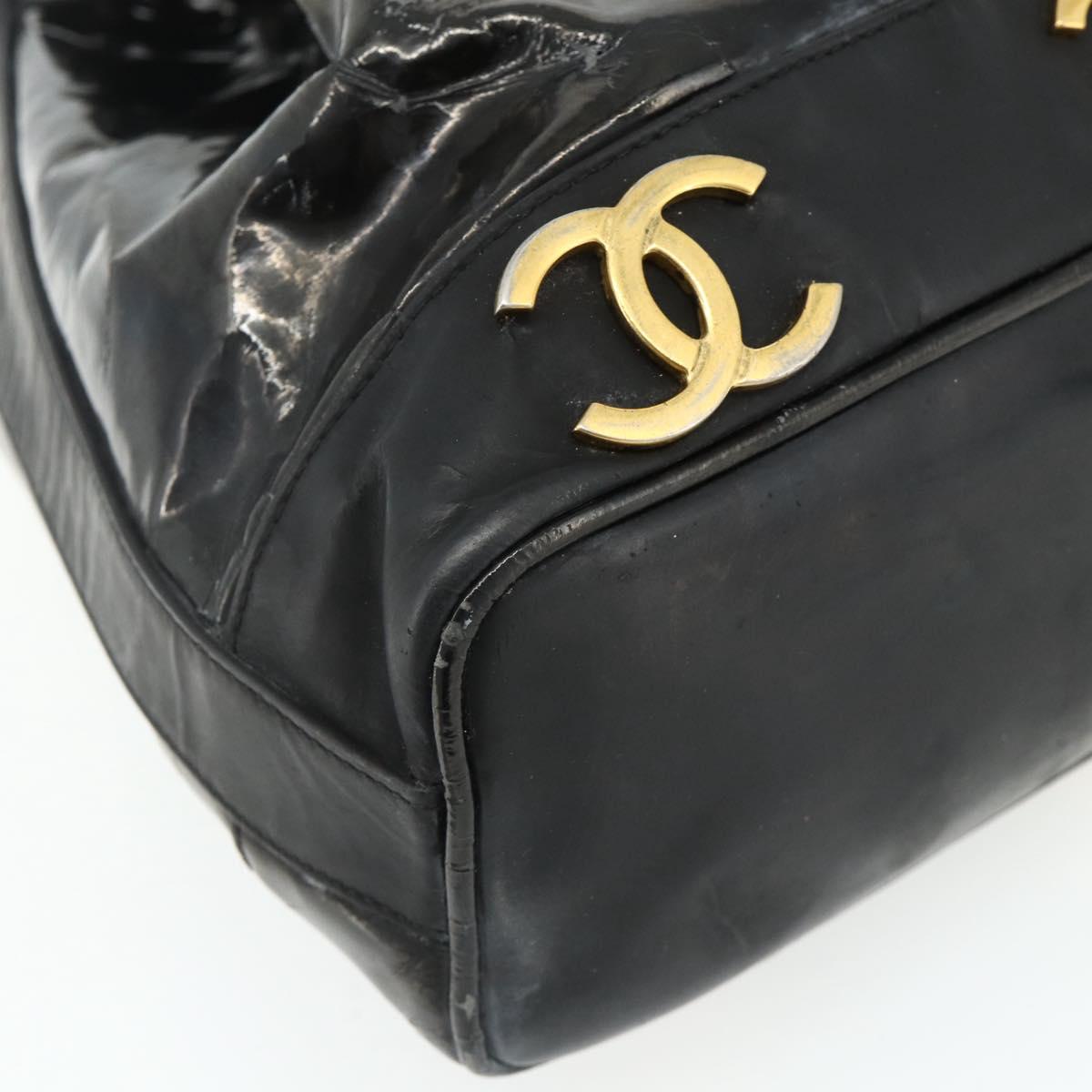 CHANEL Purse Chain Shoulder Bag Patent leather Black Gold CC Auth bs34966
