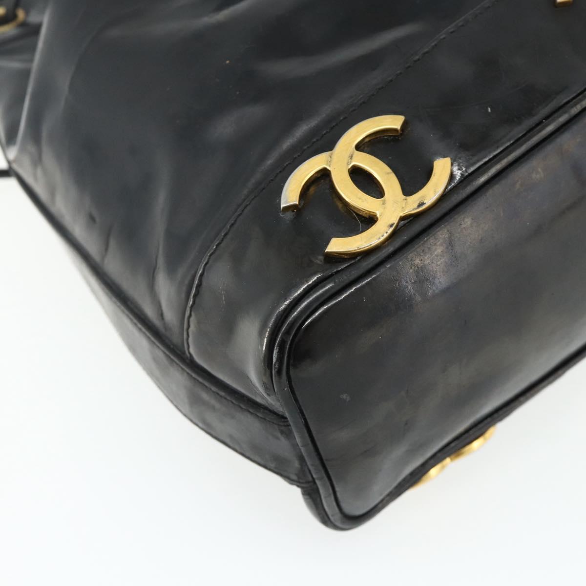 CHANEL Purse Chain Shoulder Bag Patent leather Black Gold CC Auth bs34966