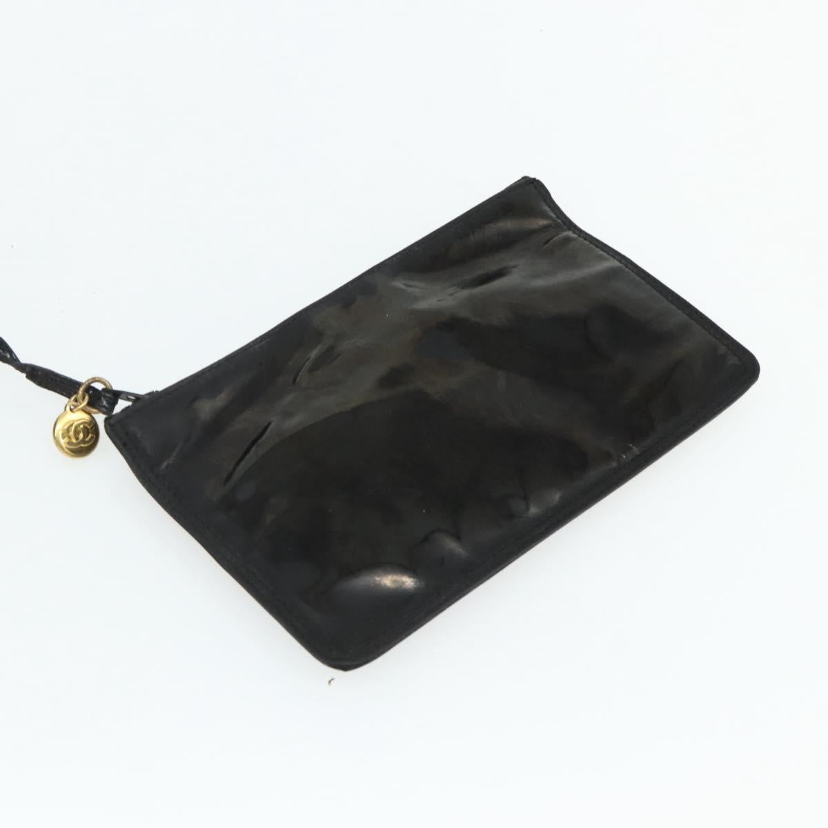 CHANEL Purse Chain Shoulder Bag Patent leather Black Gold CC Auth bs34966
