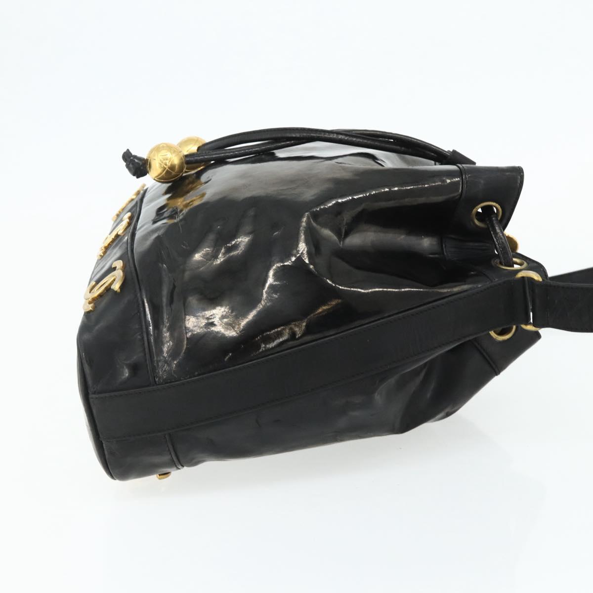 CHANEL Purse Chain Shoulder Bag Patent leather Black Gold CC Auth bs34966