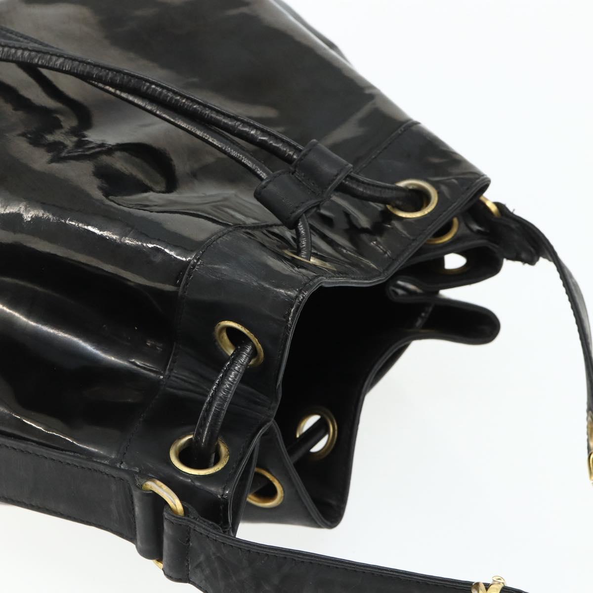 CHANEL Purse Chain Shoulder Bag Patent leather Black Gold CC Auth bs34966