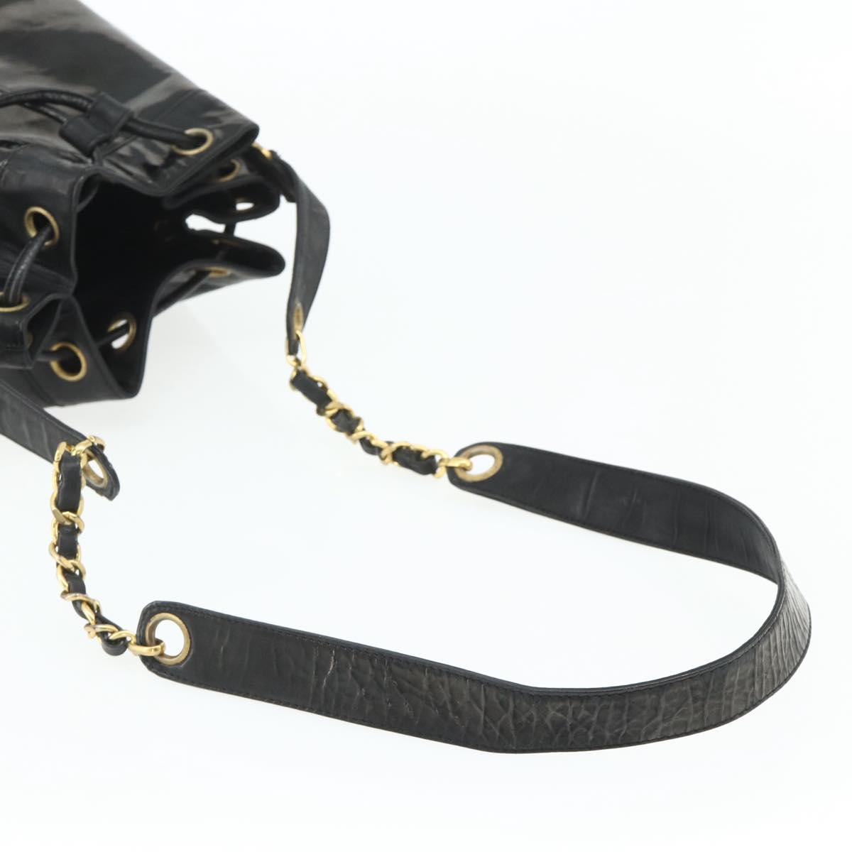 CHANEL Purse Chain Shoulder Bag Patent leather Black Gold CC Auth bs34966