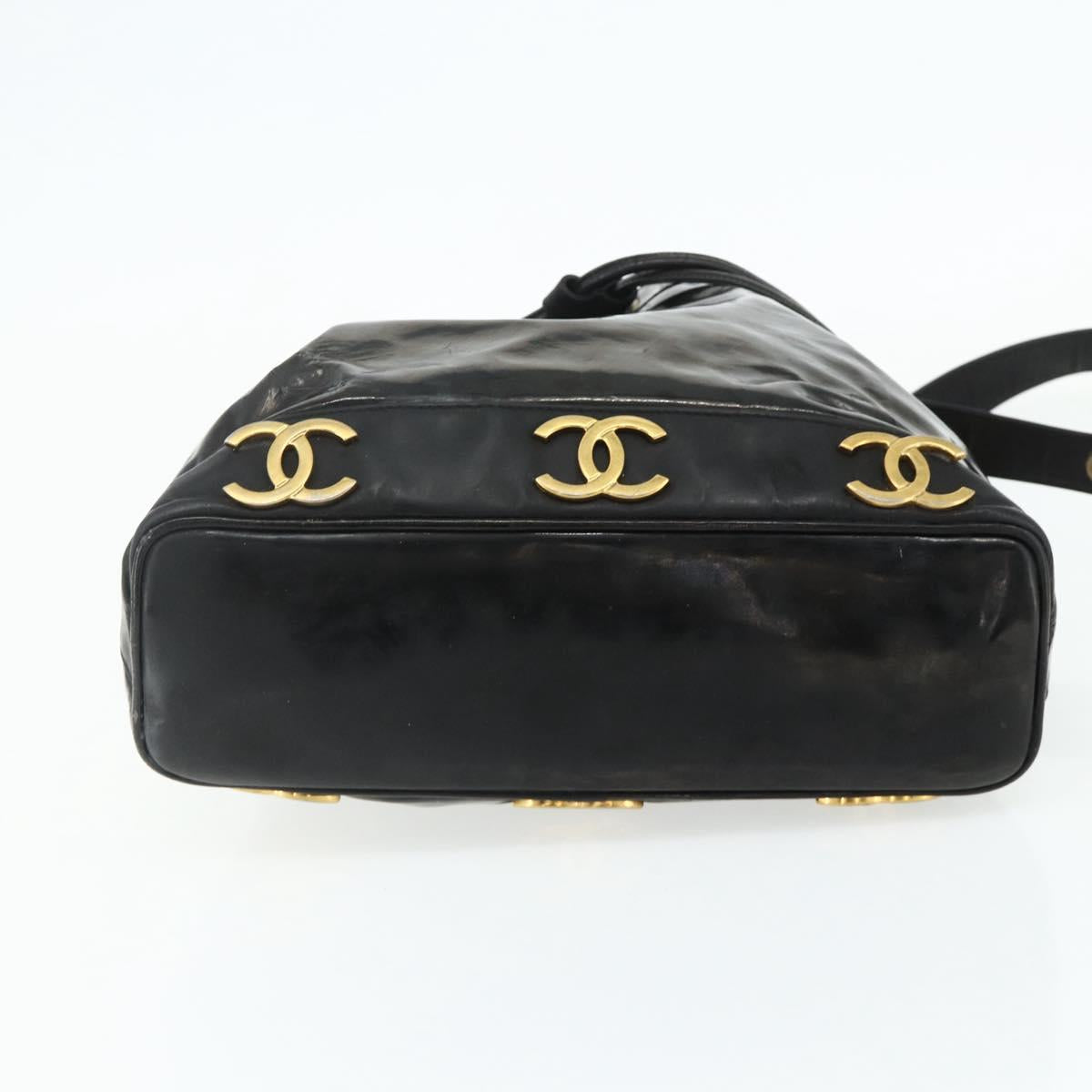 CHANEL Purse Chain Shoulder Bag Patent leather Black Gold CC Auth bs34966