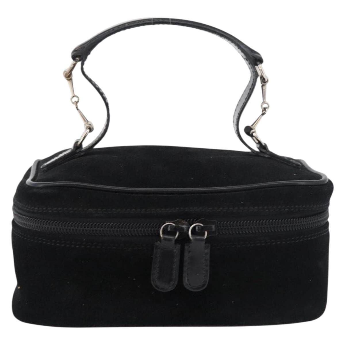 GUCCI Horsebit Vanity Bag Hand Bag Suede Black Silver 032 1705 0141 Auth bs34967