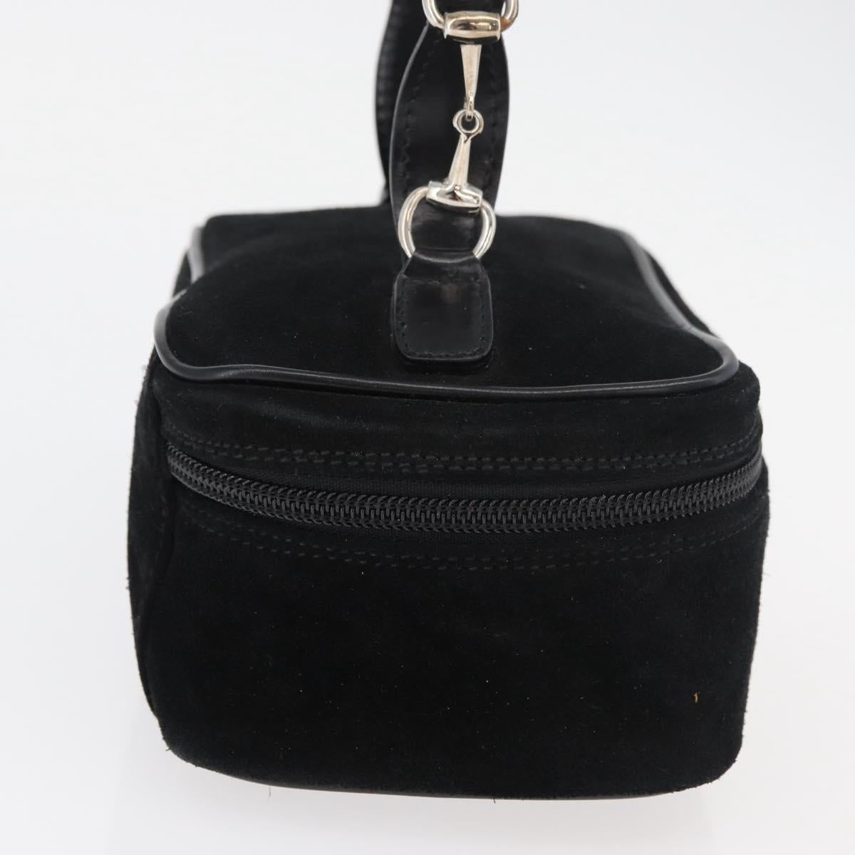 GUCCI Horsebit Vanity Bag Hand Bag Suede Black Silver 032 1705 0141 Auth bs34967