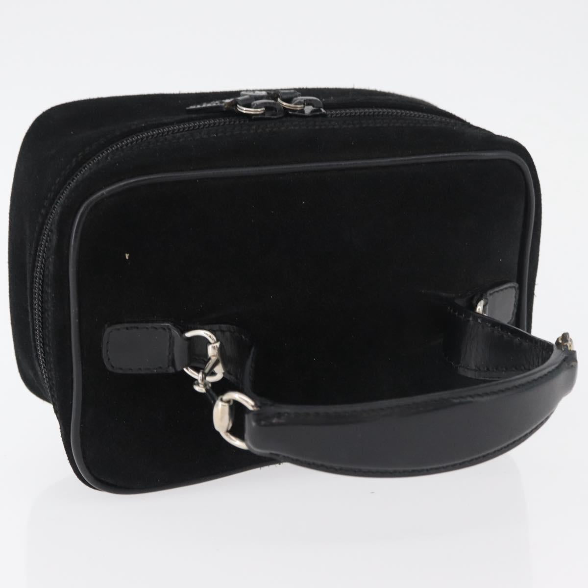 GUCCI Horsebit Vanity Bag Hand Bag Suede Black Silver 032 1705 0141 Auth bs34967